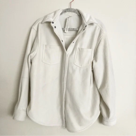 Alo Yoga Ribbed Velour Mountain Side Shacket Ivory S - Picture 6 of 13